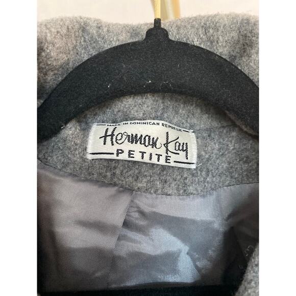 Vintage Herman Kay Petite Peacoat Gray Wool  Button Front Warm Winter Swing Coat - Picture 4 of 7
